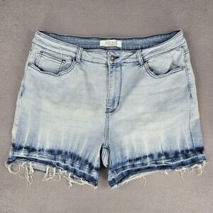 Judy Blue Shorts Womens 2XL Plus Stretch Blue Denim Dip Dye Ombre Raw Hem Cutoff